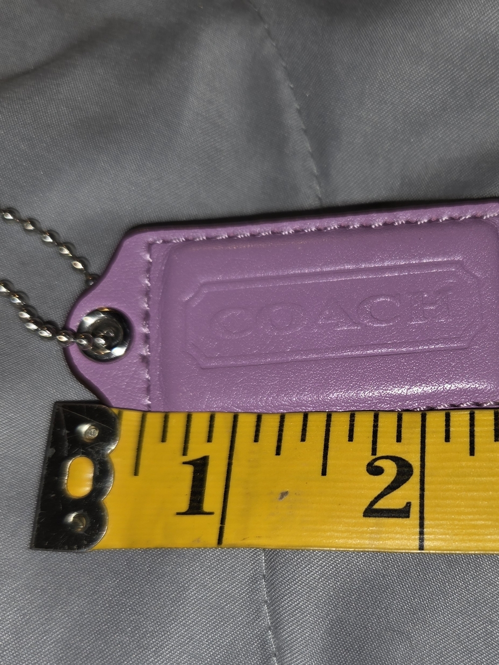 COACH Lavender Leather Tag Keychain with Silver Ball Chain